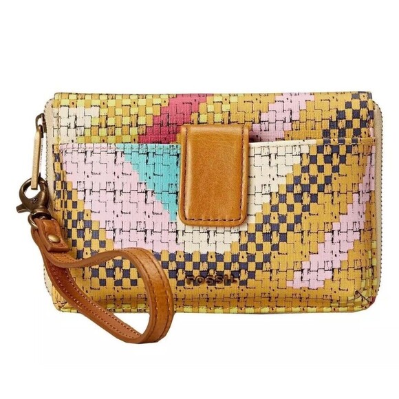 FOSSIL Print Phone Wristlet Bright Tech Zip Around Wallet Clutch SL5096670 - Picture 2 of 11